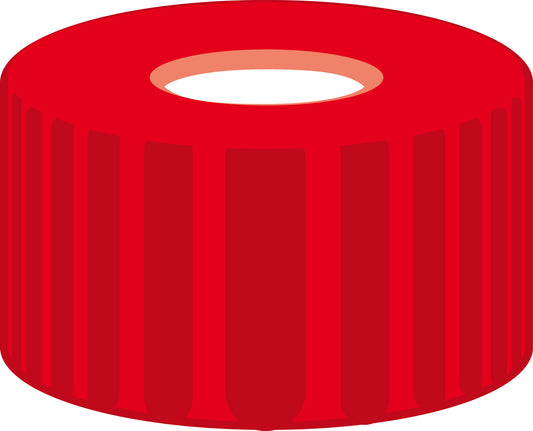 Screw closure, N 9, PP, red, center hole, Silicone white/PTFE red, 1.0 mm
