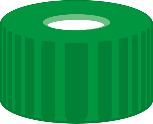 Screw closure, N 9, PP, green, center hole, Silicone white/PTFE red, 1.0 mm