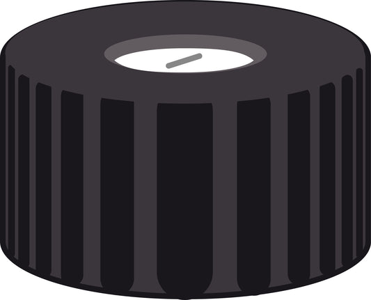 Screw closure, N 9, PP, black, center hole, Silicone white/PTFE blue, slit,1.0mm