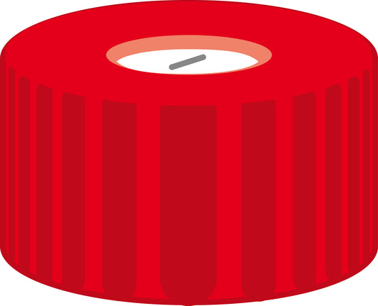 Screw closure, N 9, PP, red, center hole, Silicone white/PTFE blue, slit, 1.0mm