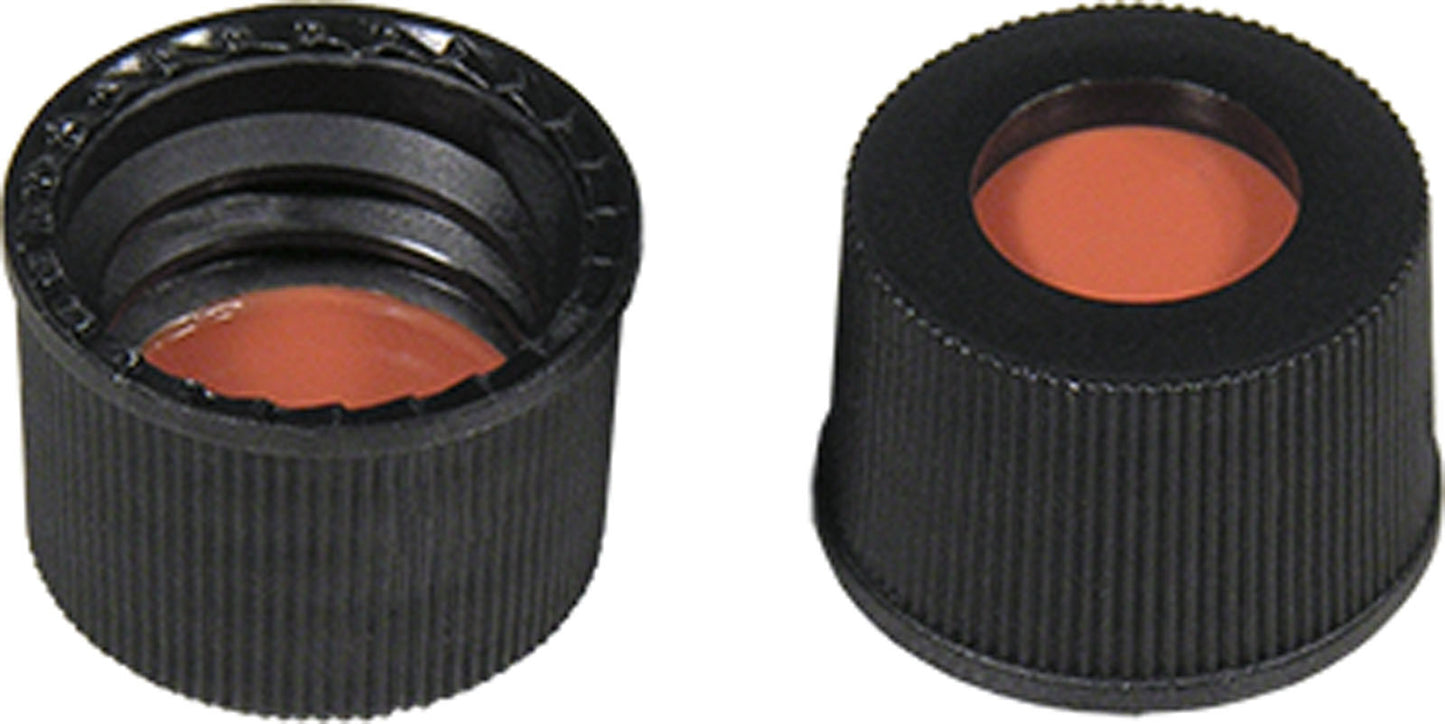 Screw closure (bonded), N 10, PP, black,center hole,Red Rubber/TEF colorl.,1.0mm