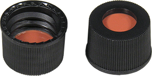 Screw closure (bonded), N 10, PP, black,center hole,Red Rubber/TEF colorl.,1.0mm