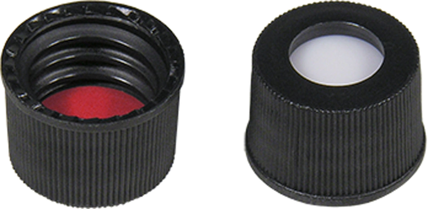 Screw closure (bonded), N 10, PP, black, center hole, Silicone w./PTFE red,1.0mm
