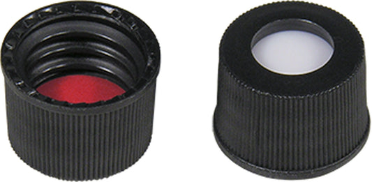 Screw closure (bonded), N 10, PP, black, center hole, Silicone w./PTFE red,1.0mm