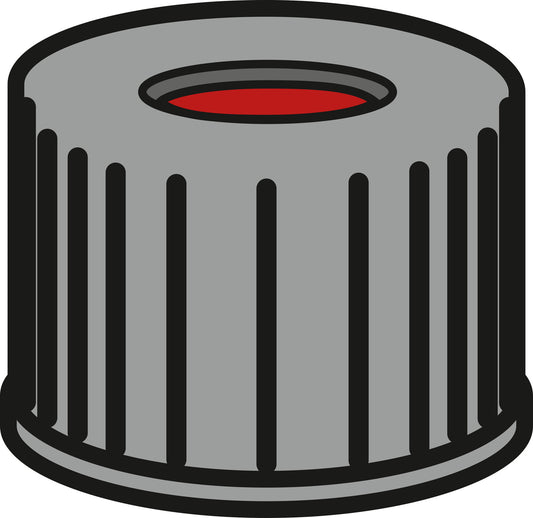 Screw closure, N 10, PP, black, center hole, PTFE red/Silicone w./PTFE red,1.0mm