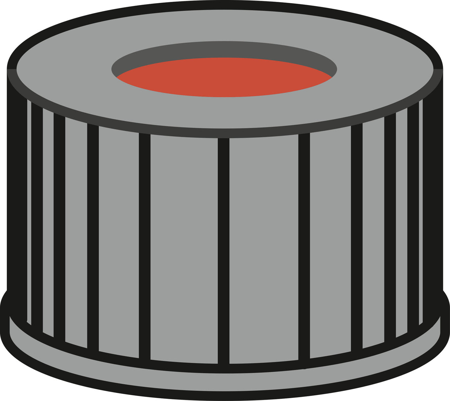 Screw closure, N 13, PP, black, center hole, Red Rubber/FEP colorless, 1.5 mm