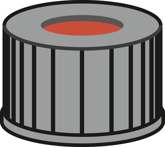 Screw closure, N 13, PP, black, center hole, Red Rubber/FEP colorless, 1.5 mm
