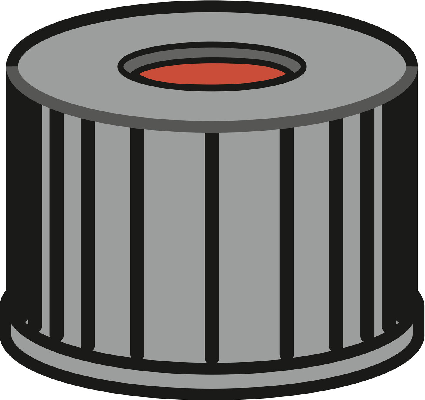 Screw closure, N 8, PP, black, center hole, Red Rubber/FEP colorl., 1.3 mm