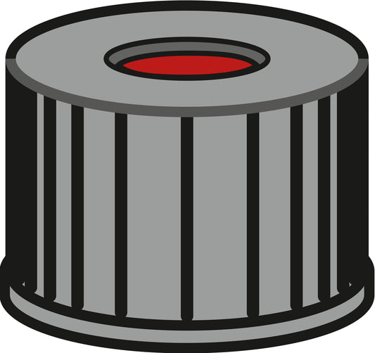 Screw closure, N 8, PP, black, center hole, PTFE red/Silicone w./PTFE red, 1.0mm