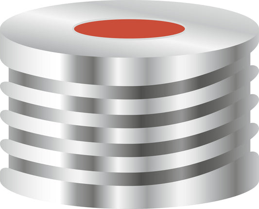 Screw closure, N 18, metal (magn.), silver, c. hole, Red Rubber/TEF, 1.5 mm