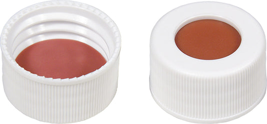 Screw closure (bonded), N 24, PP, white, center hole, Red Rubber/TEF, 2.5 mm