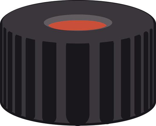 Screw closure, N 9, PP, black, center hole, Red Rubber/FEP colorless, 1.0 mm