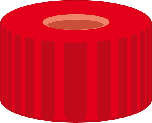Screw closure, N 9, PP, red, center hole, Red Rubber/FEP colorless, 1.0 mm