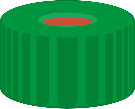 Screw closure, N 9, PP, green, center hole, Red Rubber/FEP colorless, 1.0 mm