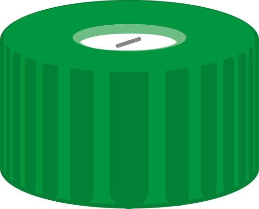 Screw closure, N 9, PP, green, center hole, Silicone white/PTFE blue, slit,1.0mm