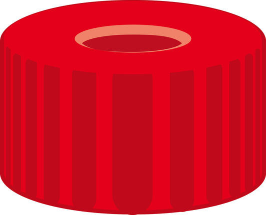 Screw closure, N 9, PP, red, center hole, PTFE red/Silicone white/PTFE red,1.0mm