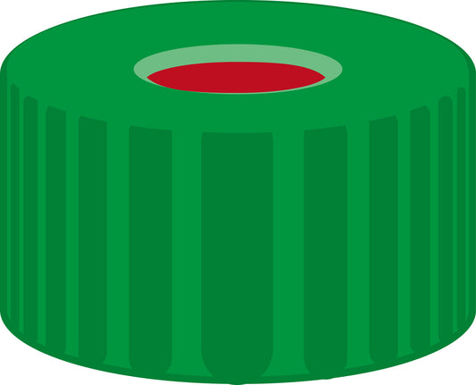 Screw closure, N 9, PP, green, center hole, PTFE red/Silicone w./PTFE red,1.0mm