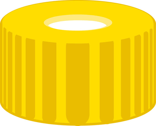 Screw closure, N 9, PP, yellow, center hole, Silicone white/PTFE red, 1.0 mm