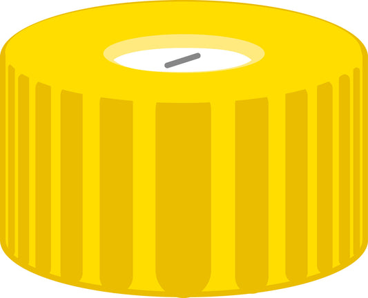 Screw closure, N 9, PP, yellow, center hole, Silicone white/PTFE blue,slit,1.0mm