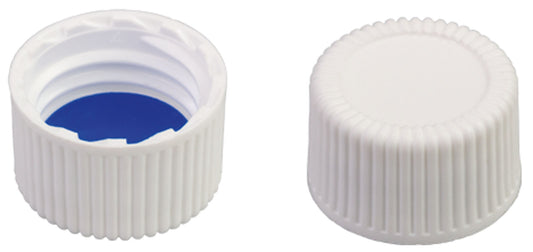 Screw closure (bonded), N 13, PP, white, closed top, Silicone w./PTFE blue,1.3mm