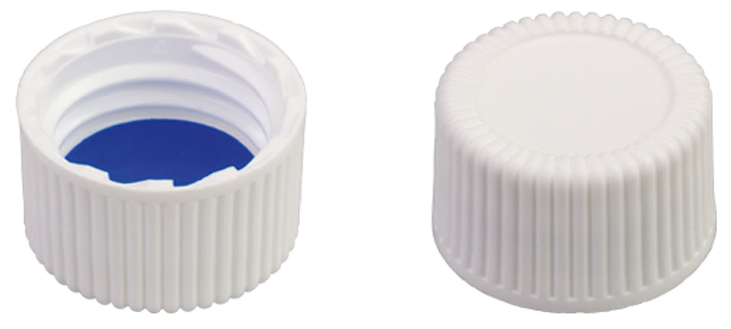 Screw closure (bonded), N 15, PP, white, closed top, Silicone w./PTFE blue,1.3mm
