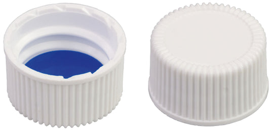Screw closure (bonded), N 20, PP, white, closed top,Silicone w./PTFE blue, 1.3mm