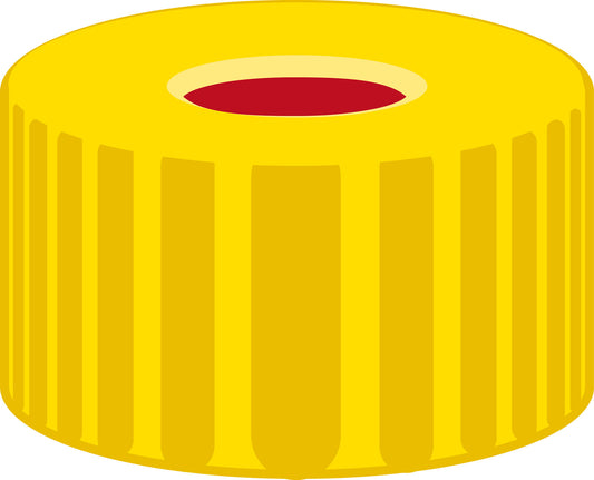 Screw closure, N 9, PP,yellow,center hole,PTFE red/Silicone white/PTFE red,1.0mm