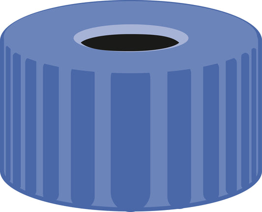 Screw closure, N 9, PP, blue, center hole, no liner