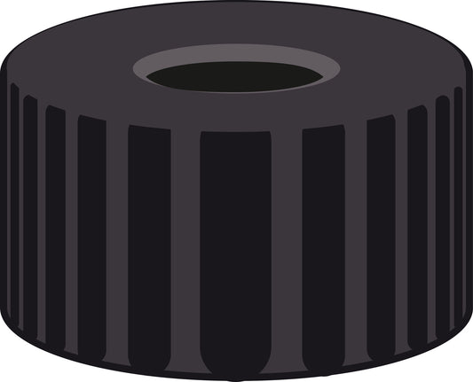Screw closure, N 9, PP, black, center hole, no liner
