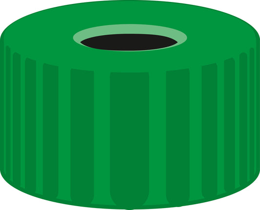 Screw closure, N 9, PP, green, center hole, no liner