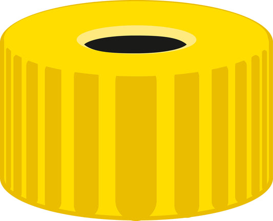 Screw closure, N 9, PP, yellow, center hole, no liner