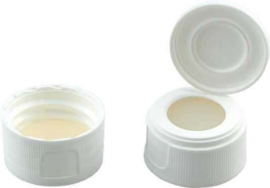 Screw closure (bonded), N 24, PP, white, c.hole,lid,Sil. nat./PTFE colorl.,3.2mm