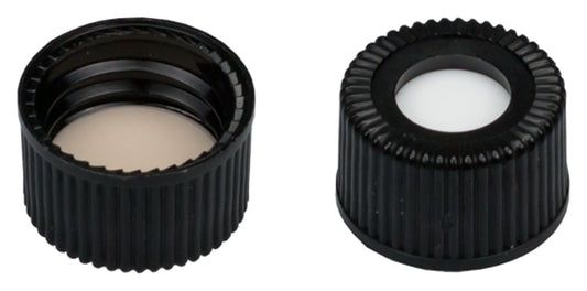 Screw closure (bonded), N 15, PP, black,center hole,Silicone w./PTFE beige,1.5mm