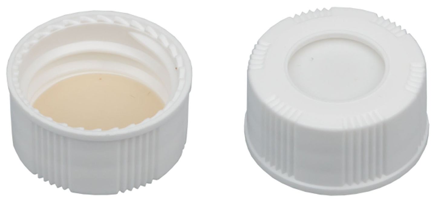 Screw closure (bonded), N 20, PP, white,center hole,Silicone w./PTFE beige,1.5mm
