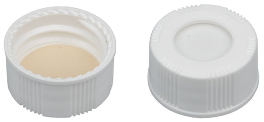 Screw closure (bonded), N 20, PP, white,center hole,Silicone w./PTFE beige,1.5mm
