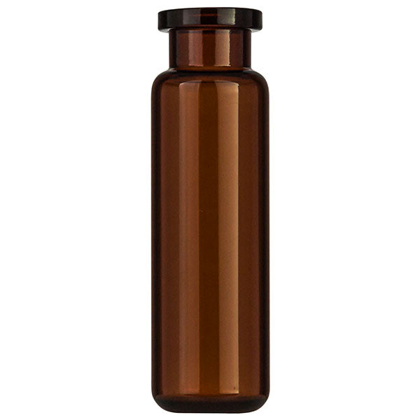 Crimp neck vial, N 20, 22.5x75.5 mm, 20.0 mL, rounded bottom, flat neck, amber