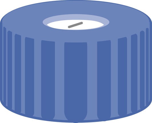 Screw closure, N 9, PP, blue, center hole, Silicone white/PTFE blue, slit, 1.0mm