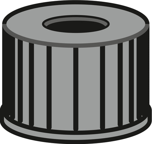 Screw closure, N 8, PP, black, center hole, no liner
