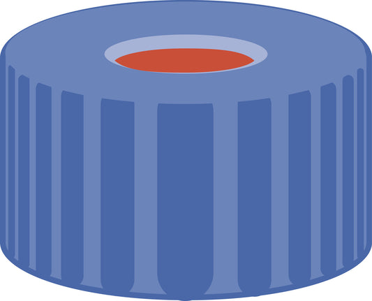 Screw closure, N 9, PP, blue, center hole, Red Rubber/FEP colorless, 1.0 mm