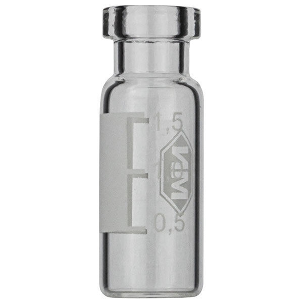 Crimp neck vial, N 11, 11.6x32.0 mm, 2 mL, label,flat bottom, clear, silanized