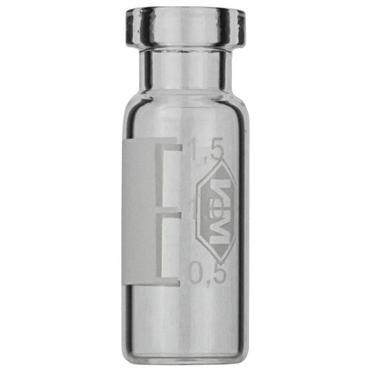 Crimp neck vial, N 11, 11.6x32.0 mm, 2 mL, label,flat bottom, clear, silanized