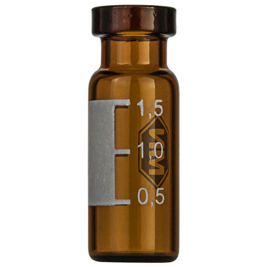Crimp neck vial, N 11, 11.6x32.0 mm, 2 mL, label, flat bottom, amber,silanized