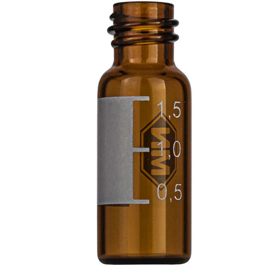Screw neck vial, N 8, 11.6x32.0 mm, 2 mL, label, flat bottom, amber