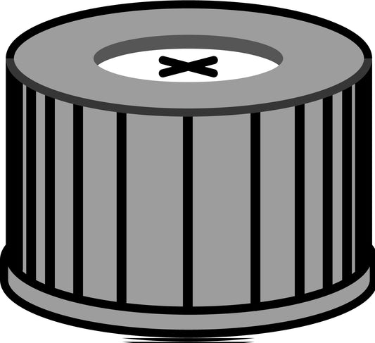 Screw closure, N 13, PP, black,center hole,Sil. white/PTFE blue,cross-slit,1.5mm
