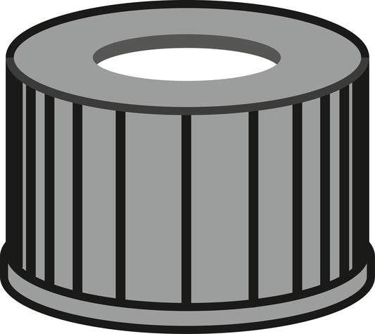 Screw closure, N 13, PP, black, center hole, Silicone white/PTFE red, 1.3 mm