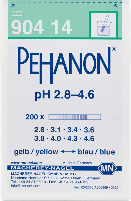 pH test strips, PEHANON 2.8–4.6, for colored samples
