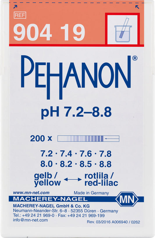 pH test strips, PEHANON 7.2–8.8, for colored samples