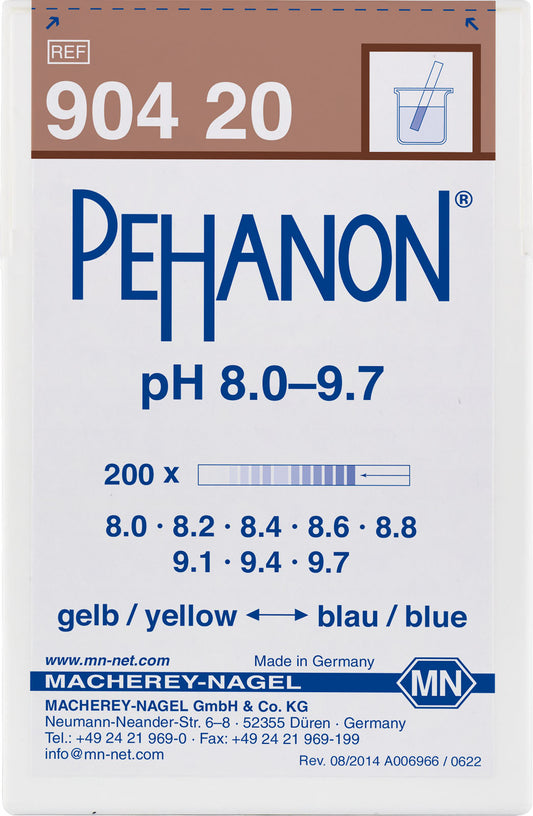 pH test strips, PEHANON 8.0–9.7, for colored samples