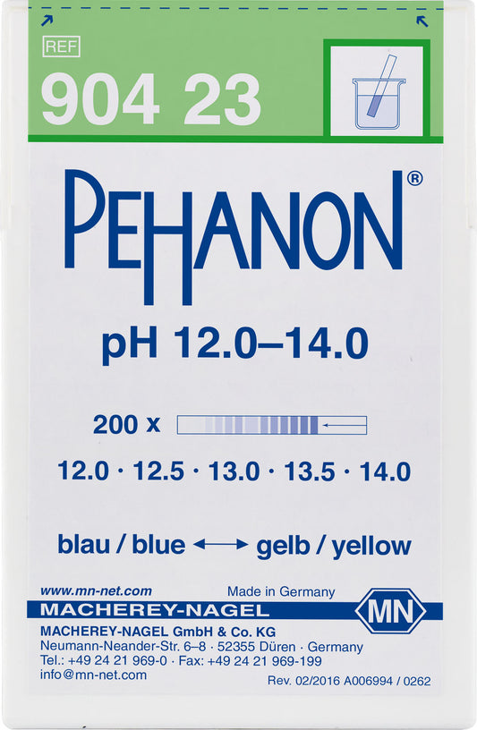 pH test strips, PEHANON 12.0–14.0, for colored samples