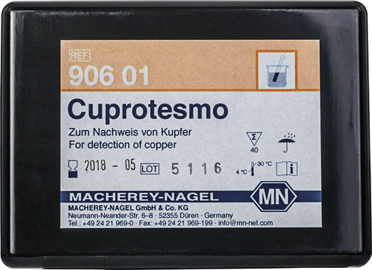 Qualitative test paper Cuprotesmo for Copper: 0.05 μg Cu on surfaces